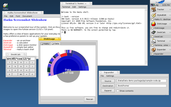 StyledEdit, DeskCalc, DiskUsage, Terminal