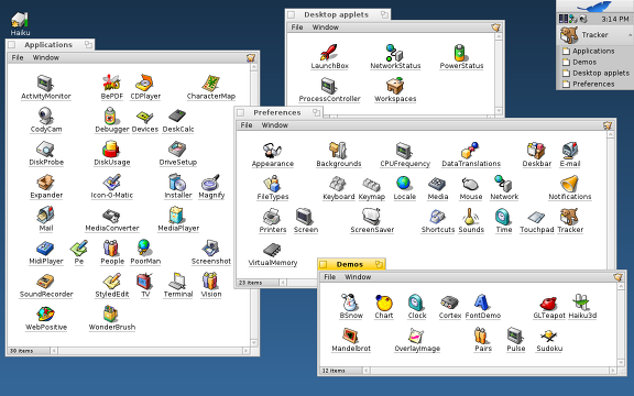 Screenshot of overview of apps and prefs