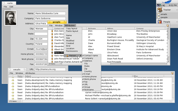 Screenshot of Person and email attibutes