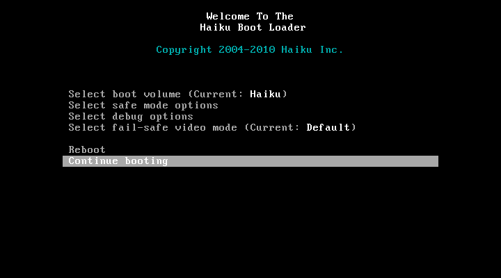 Continue booting to boot Haiku